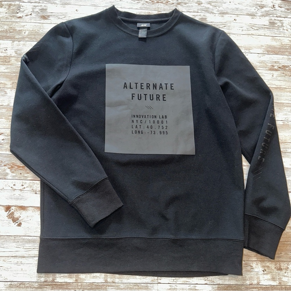H&M Black Graphic Crewneck Sweater